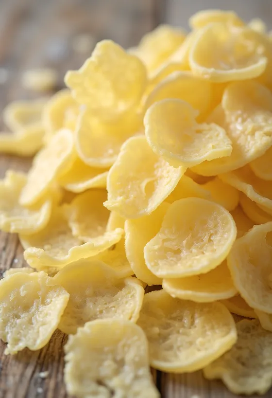 Potato flakes as kitchen ingredient in a bowl, scattered with a wooden spoon