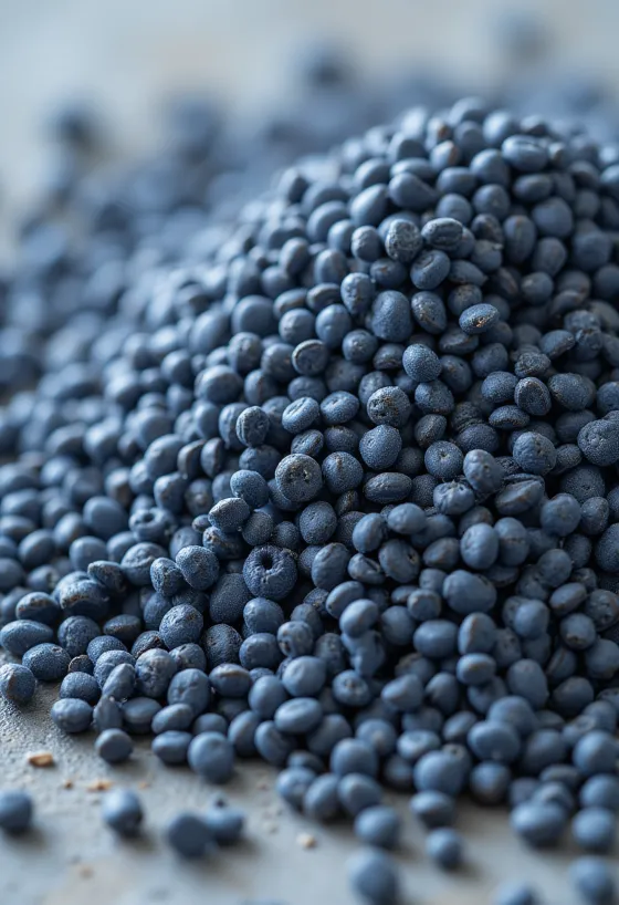 Poppy seeds in a ceramic bowl and scattered on a light surface