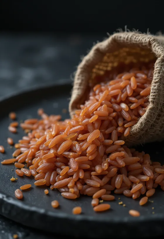 Fresh Thai Red Cargo rice grains on a clean plate