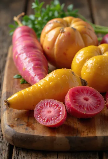 Oca tubers with detailed texture and natural colors