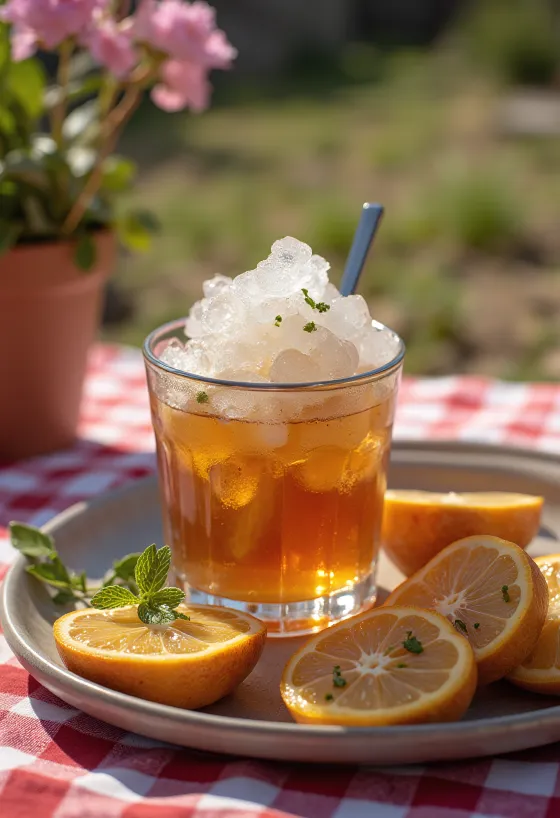 Mint Julep cocktail garnished with mint leaves and crushed ice