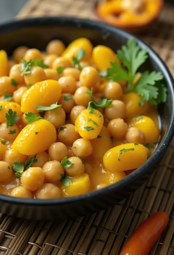 Ackee and chickpea curry bowl with coconut milk