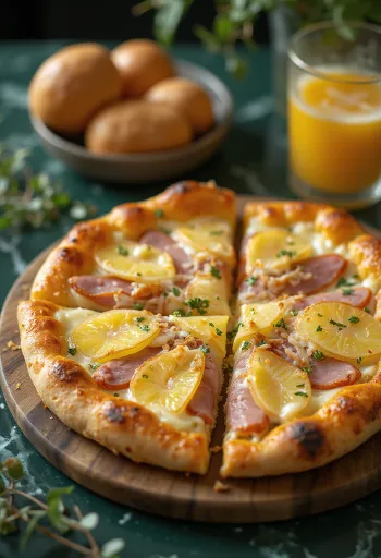 Coconut Hawaiian pizza served