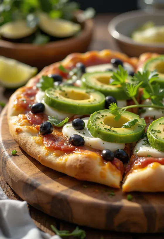 Pizza Mexicana with jalapeño, black beans, and avocado