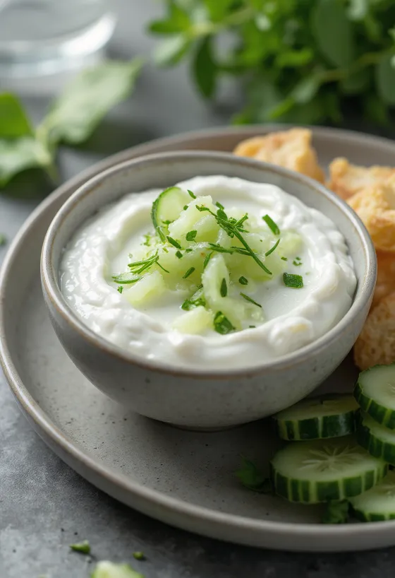 Yogurt cucumber sauce served with fresh vegetables