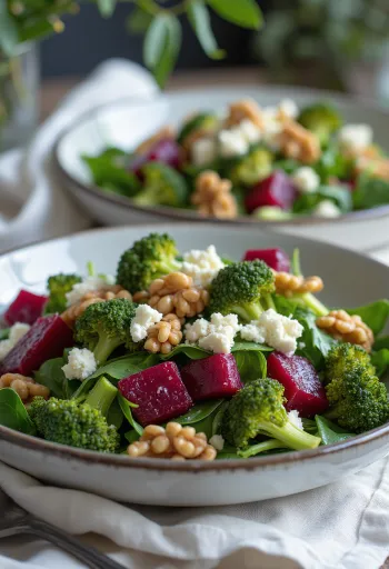 Beet broccoli salad with walnut dressing