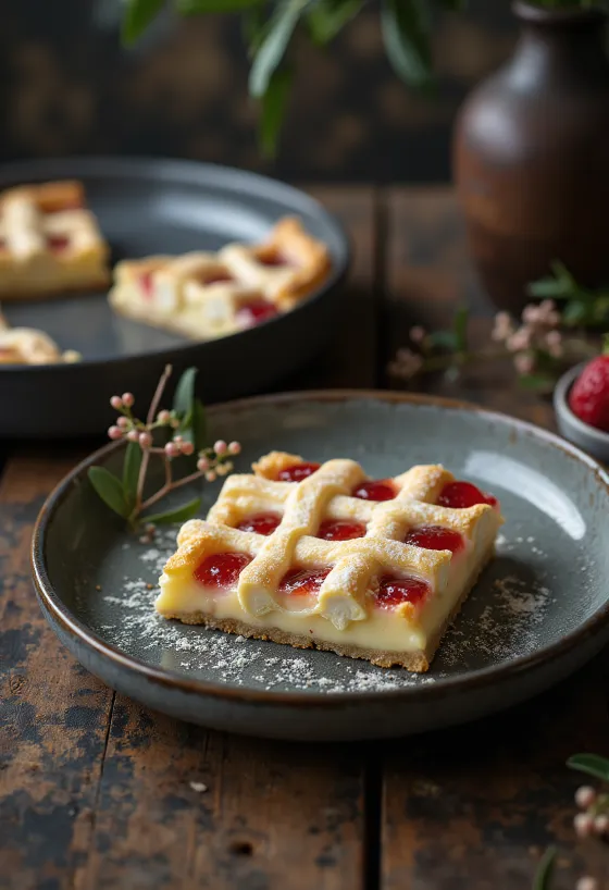 Rákóczi sheet cake with golden meringue and apricot jam