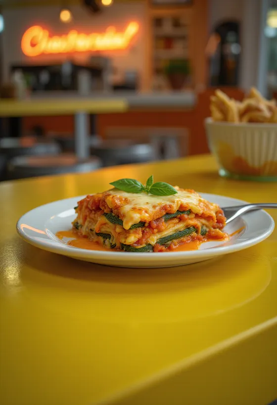 Vegan zucchini lasagna layers with lentil ragu