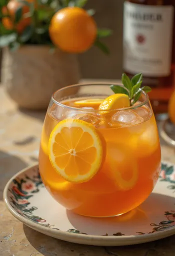 Rum punch with fruit pieces and ice