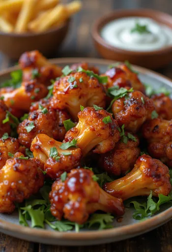 Sticky BBQ cauliflower wings on a tray