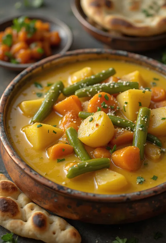 Vegetable coconut curry served in a bowl
