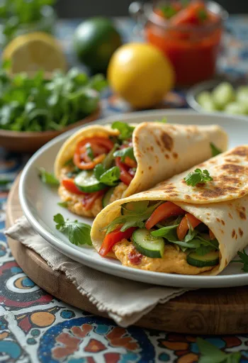 Cucumber and hummus wrap cut in half