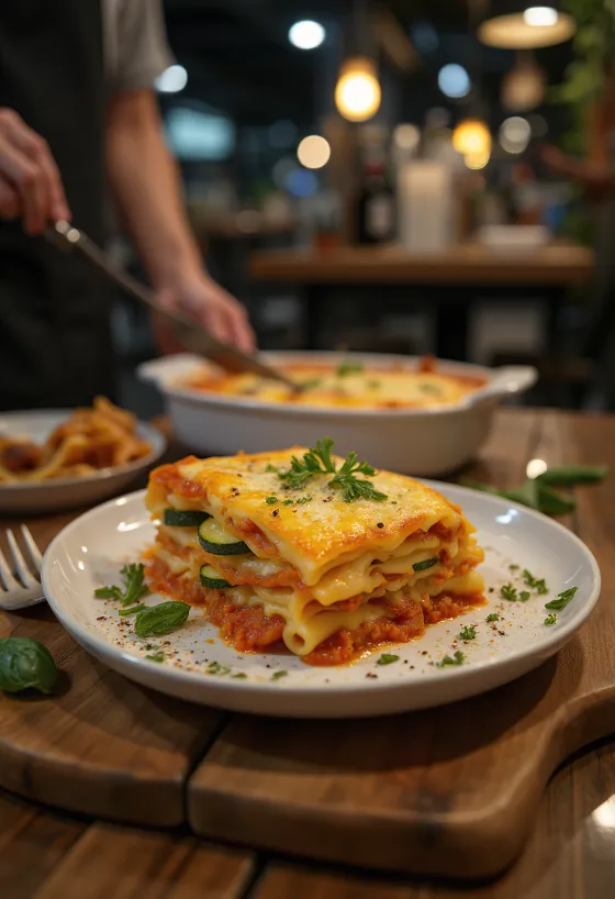 Vegan vegetable lasagna served