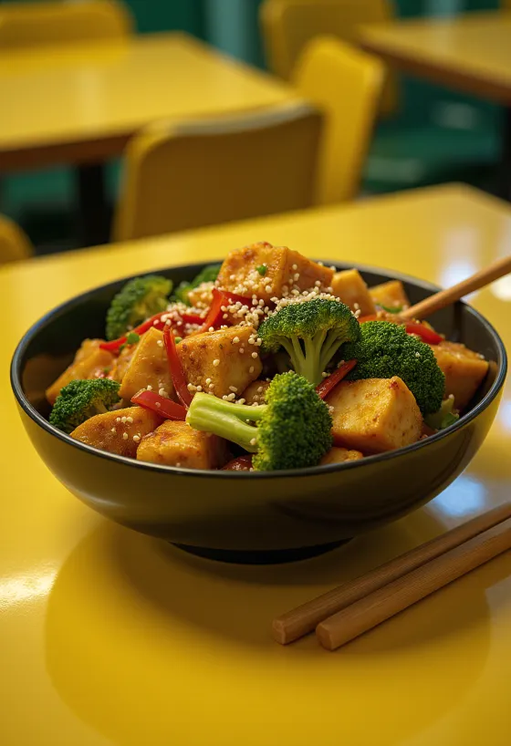 Vegetable tofu stir fry with fresh cilantro