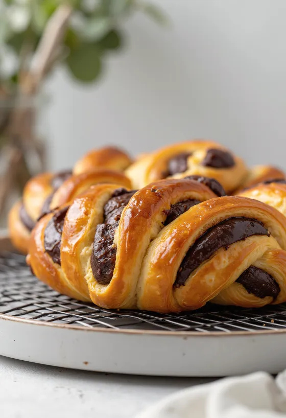 Slices of chocolate braided brioche bread