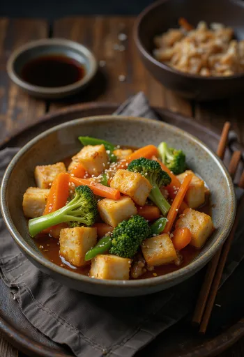 Vegetable stir fry with tofu served