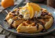 Belgian chocolate orange waffles served