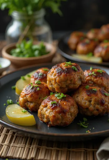 Frikadeller served with boiled potatoes and cabbage salad