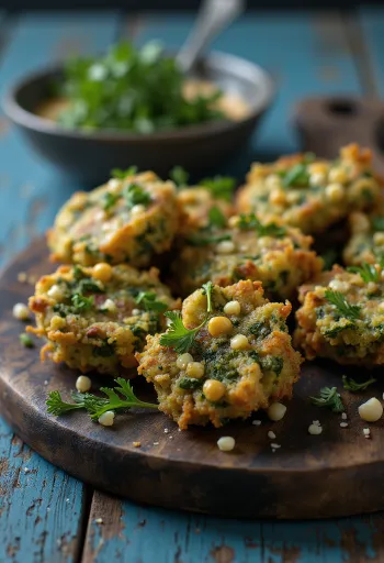 Kale Bhaji, golden brown, crispy bites served