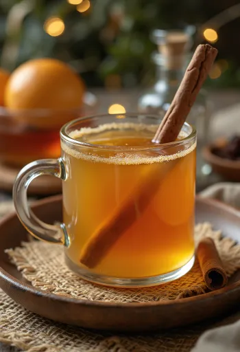 Caramel apple punch with orange slices and cinnamon sticks