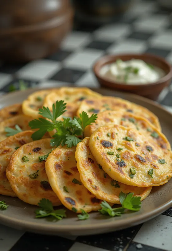 Singhara atta chilla, served with fresh cilantro