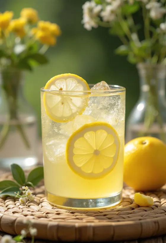 Elderflower cider with lemon slices