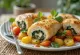 Stuffed chicken breast with roasted vegetables served