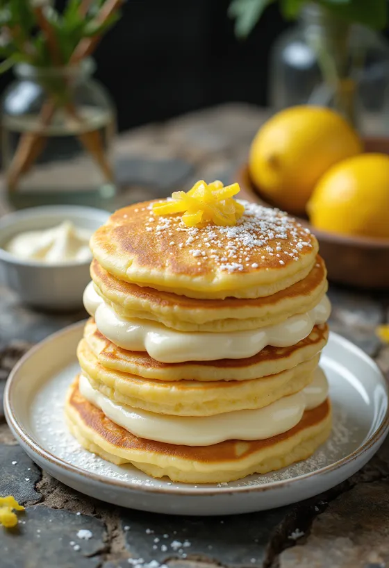 Layered crepe cake with sweet cheese filling