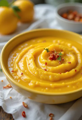 Mango coconut curry sauce served in a bowl.