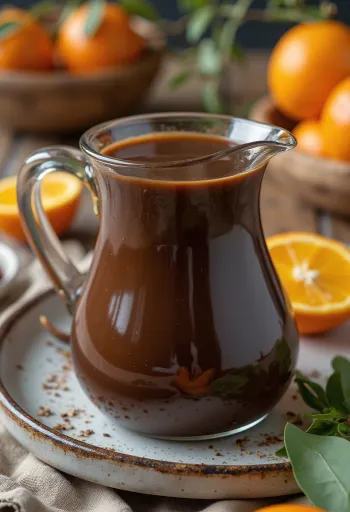 Orange chili chocolate sauce drizzled over dessert