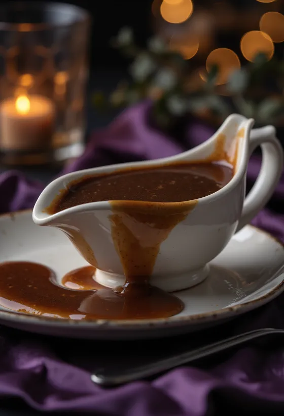 Dark beer gravy served with roasted meats