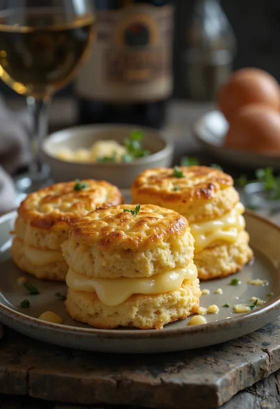 Flaky cheese biscuits on a plate