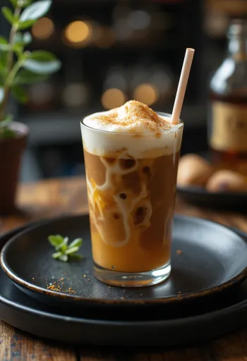 Honey-rum frappé with whipped cream and cinnamon