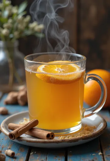 Orange-clove punch garnished with orange slices and cinnamon