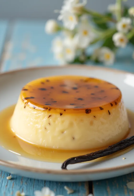 Vanilla Flan served with caramel sauce
