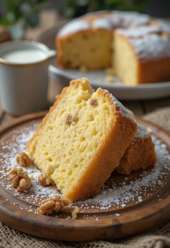 Slice of walnut cake on a plate