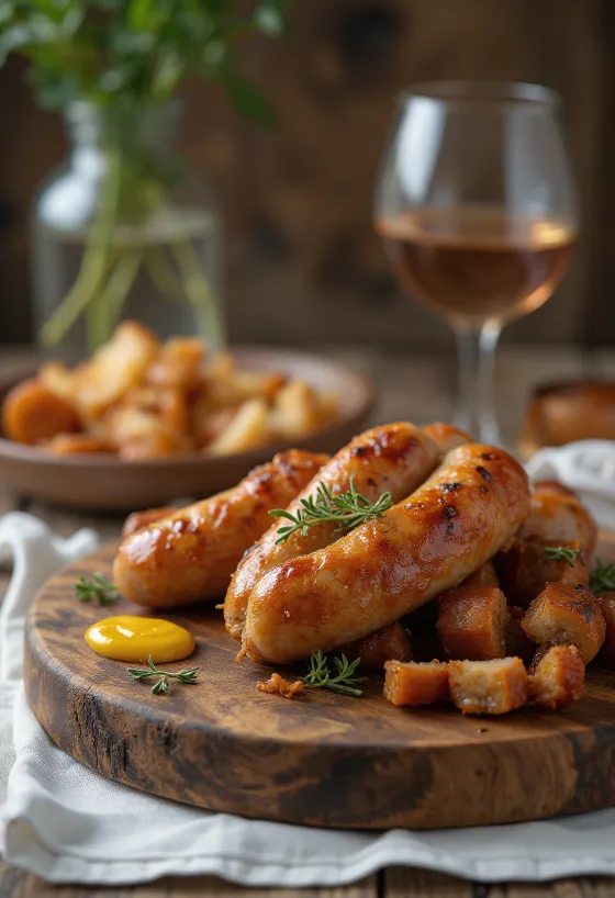 Roasted sausage served with mustard
