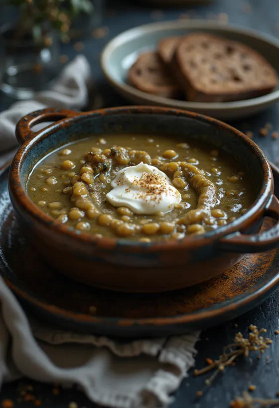 Creamy lentil stew with sausage