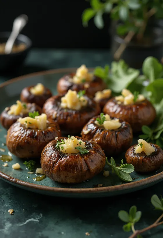 Roasted mushroom caps with garlic and herbs
