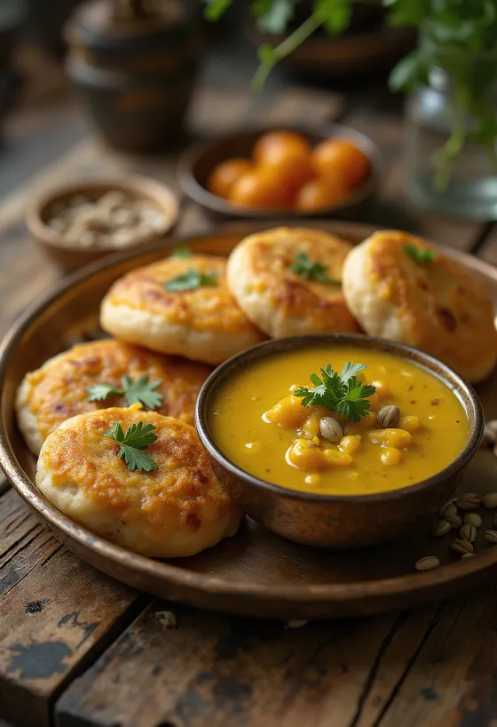 Bowl of yellow Toor Dal with Basmati rice and cilantro