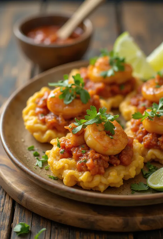Acarajé with shrimp and black beans, served as golden brown deep-fried balls