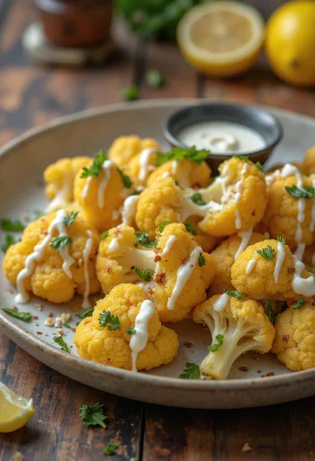 Roasted cauliflower florets with tahini sauce