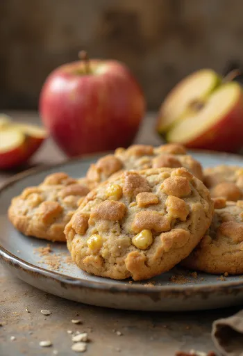 Soft apple oatmeal cookies dusted with powdered sugar