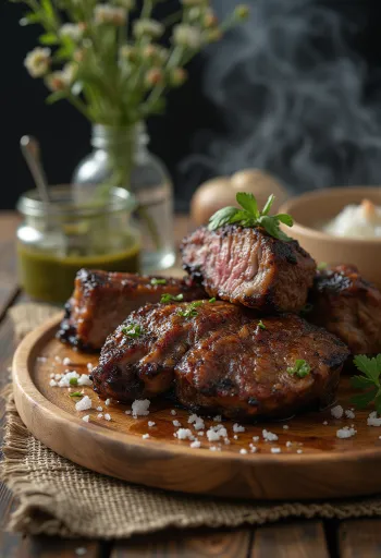 Asado served with grilled vegetables and chimichurri