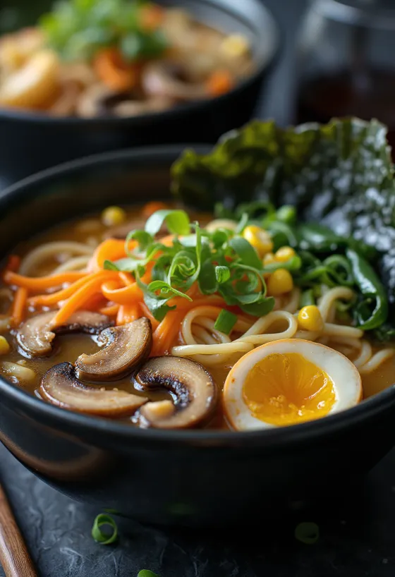 Vegan Ramen with corn and bok choy