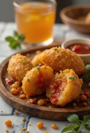 Acarajé with hot sauce, crispy balls served with spicy sauce and cilantro
