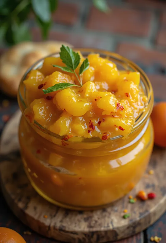 Spicy mango chutney served with naan bread