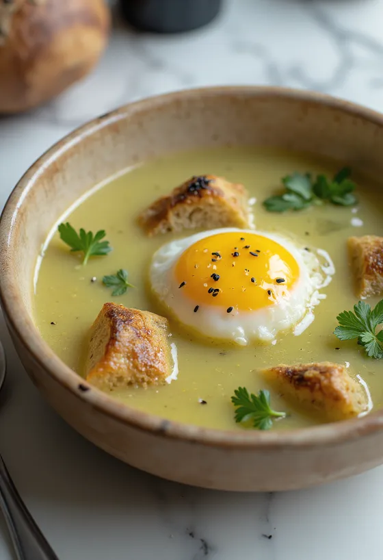Açorda with garlic, served with fresh cilantro and sesame seeds