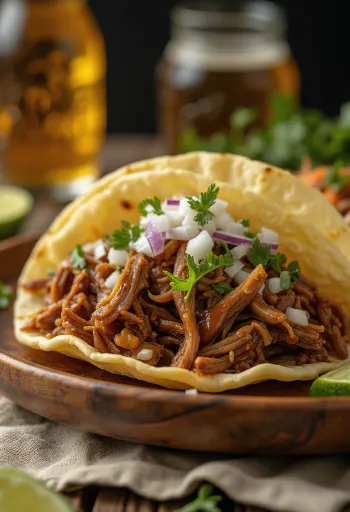 Barbacoa served with tortillas and lime slices