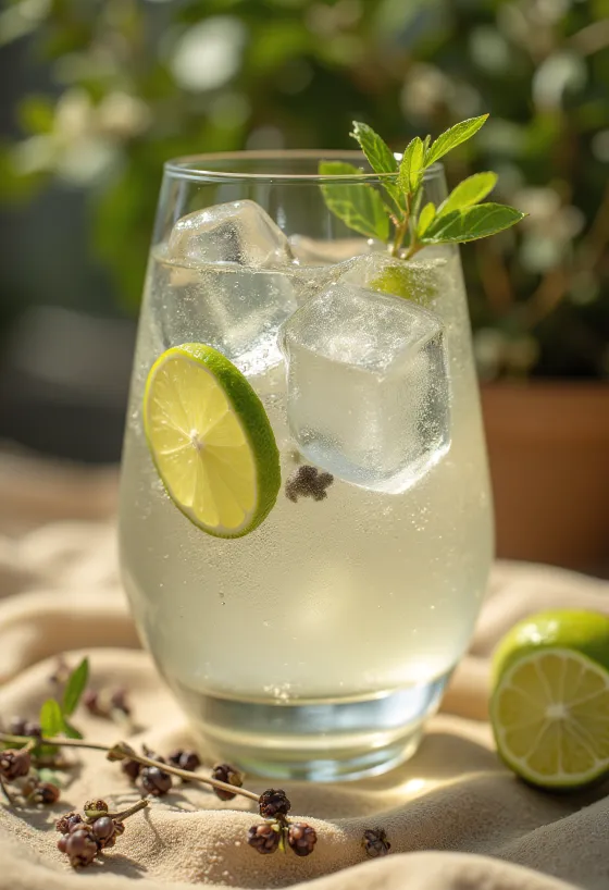 Gin and tonic in a copa glass with lime